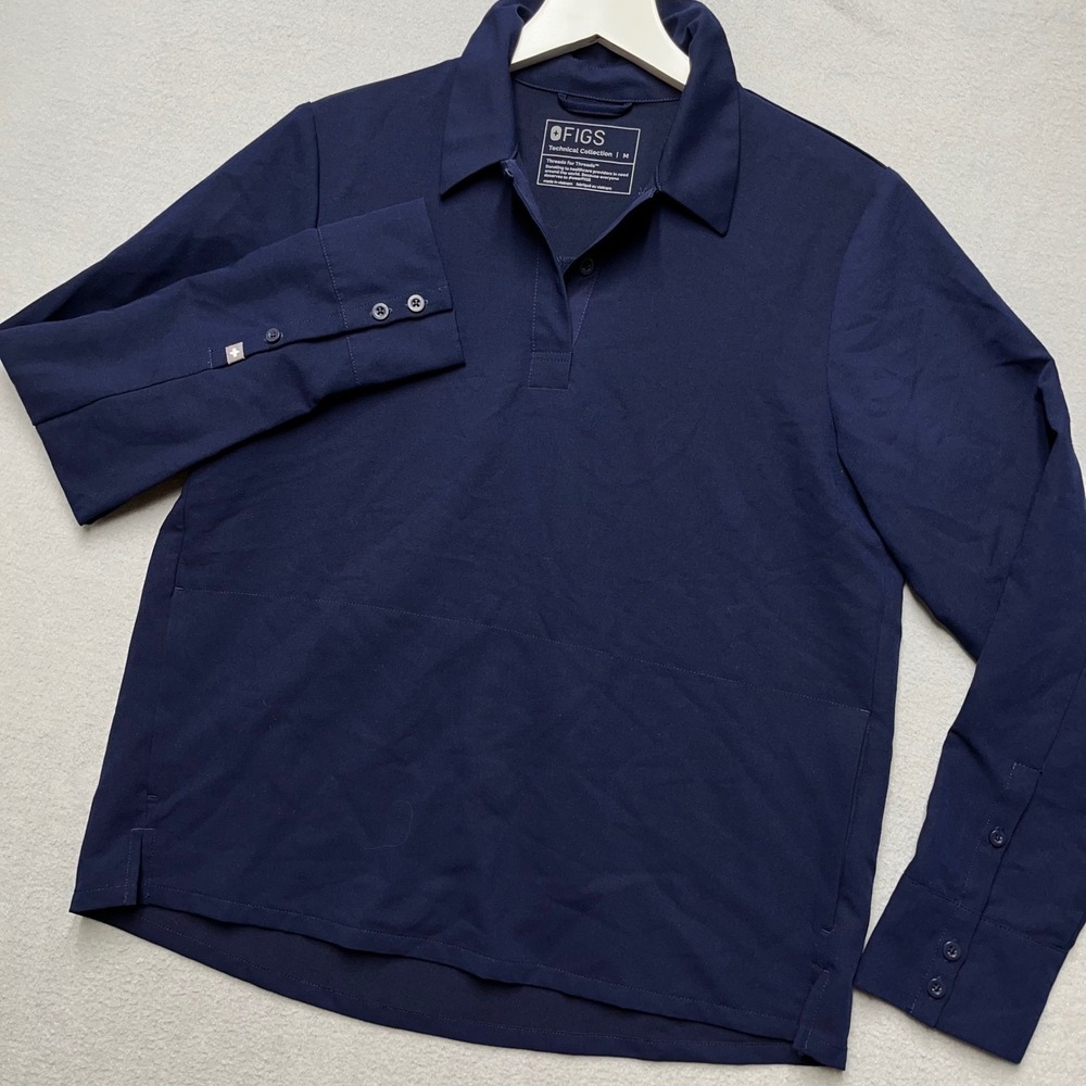 New FIGS Scrub Top M‎ Navy Long Sleeve Tech Collection  Medical Uniform Stretch